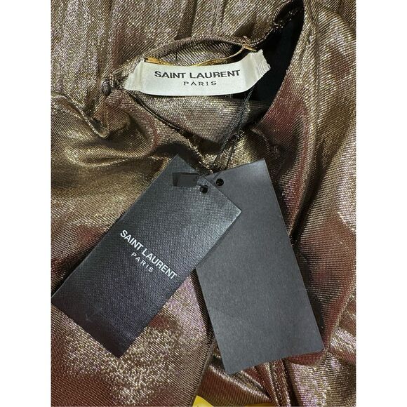 SAINT LAURENT WOMEN'S SILK LAME MINI DRESS IN GOLD SIZE 38 (6) $2995 - Picture 13 of 16